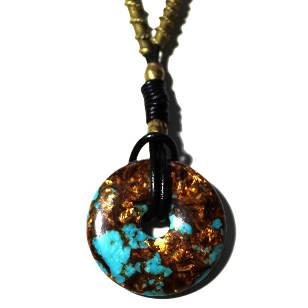 50mm Bronzite Donut On 3mm Black Leather